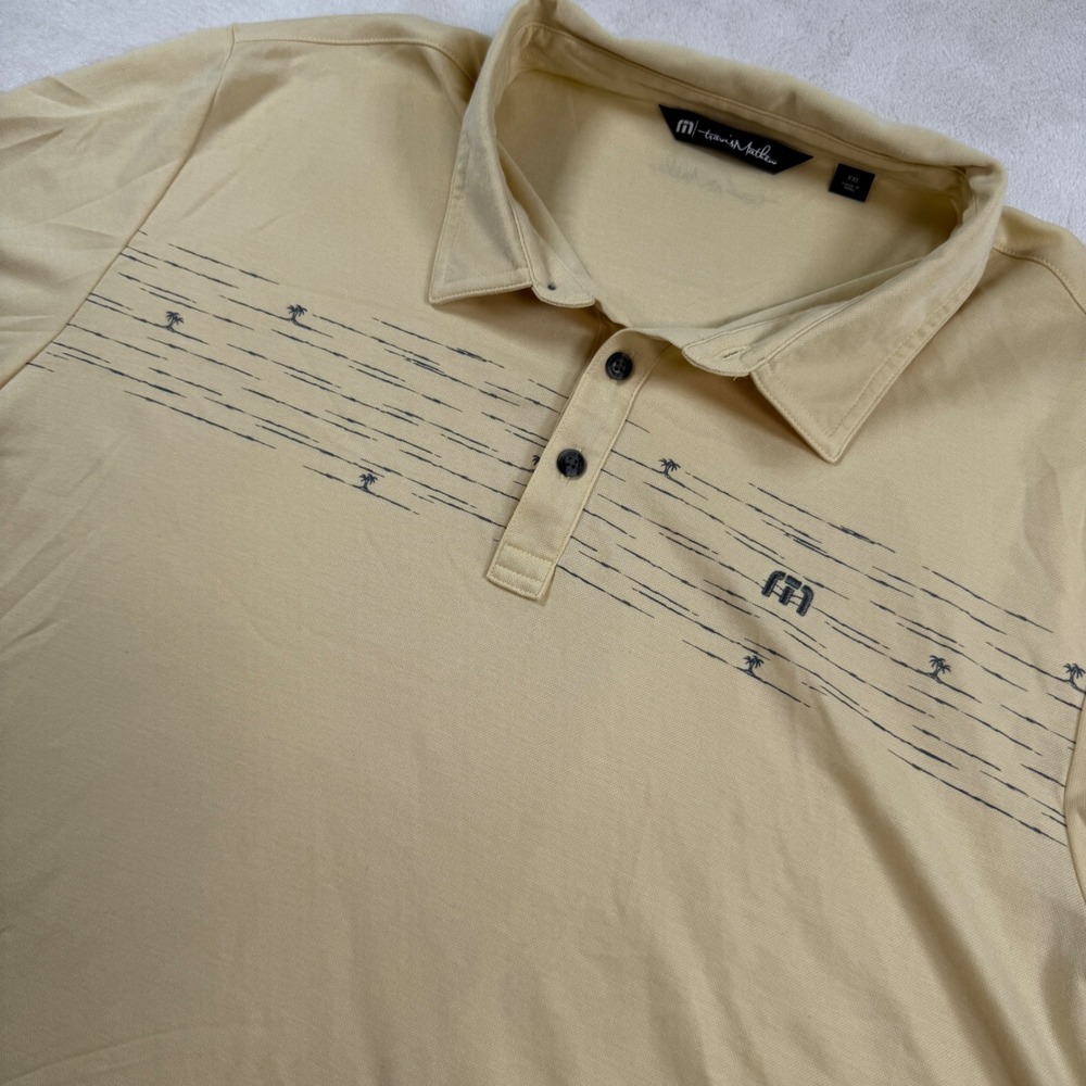 TravisMathew Mens XXL Yellow Palm Tree Graphic Pima Cotton Blend Golf Polo Shirt